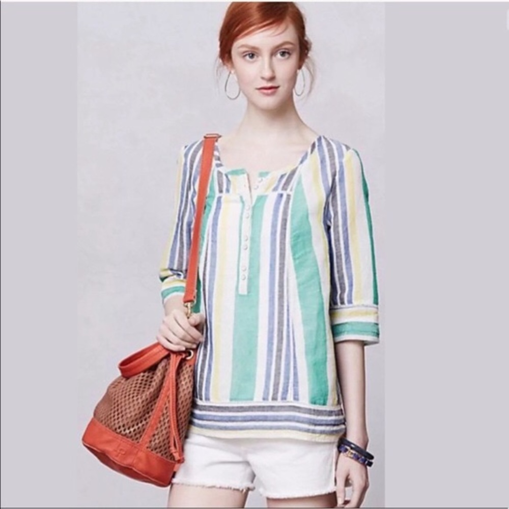 Anthropologie Mermaid cotton/linen striped top XS